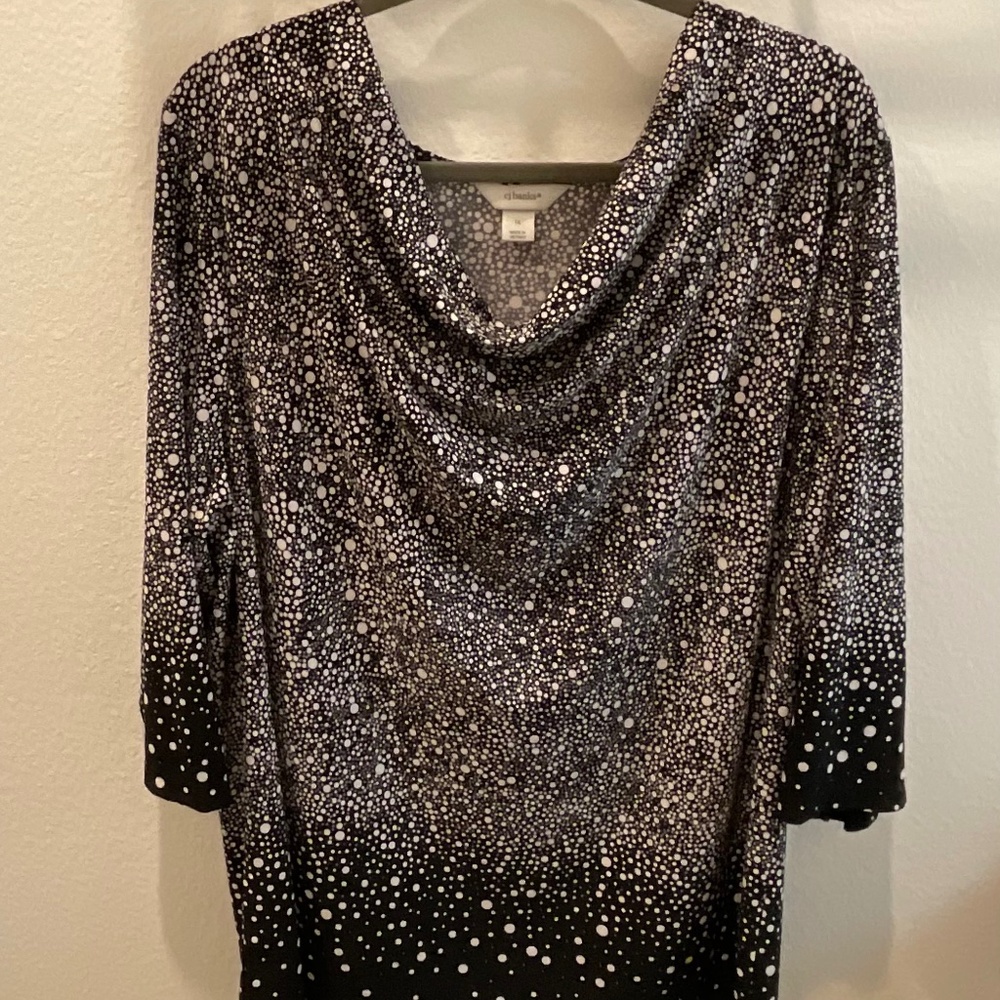 Black and white cowl neck blouse